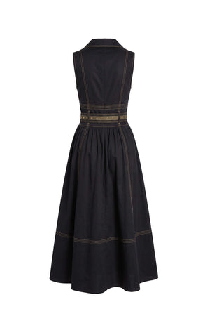 Claudia Belted Utility Sleeveless Midi Vestido 723145 NEG - Reina Diaz