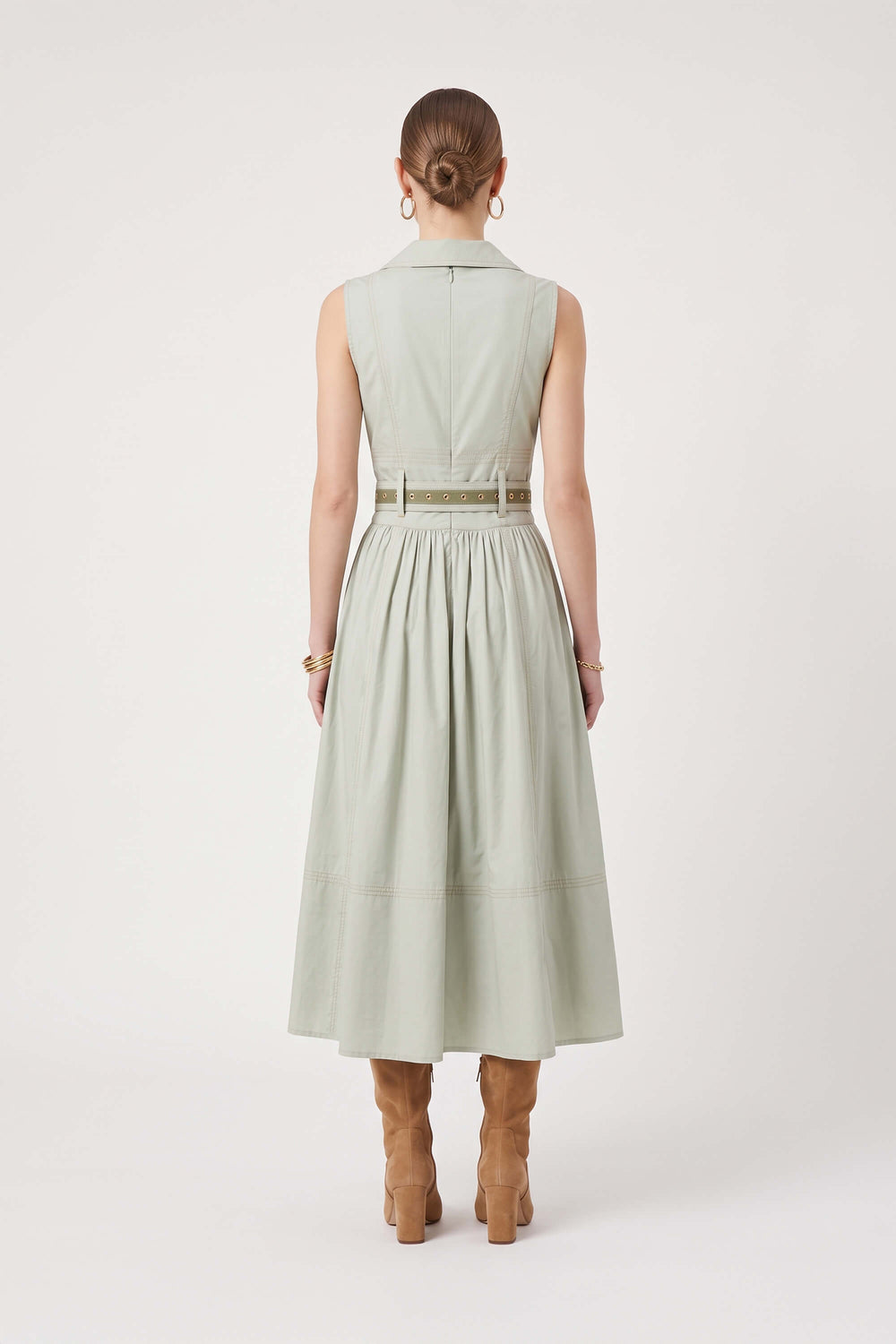 Claudia Belted Utility Sleeveless Midi Vestido 723145MUS - Reina Diaz