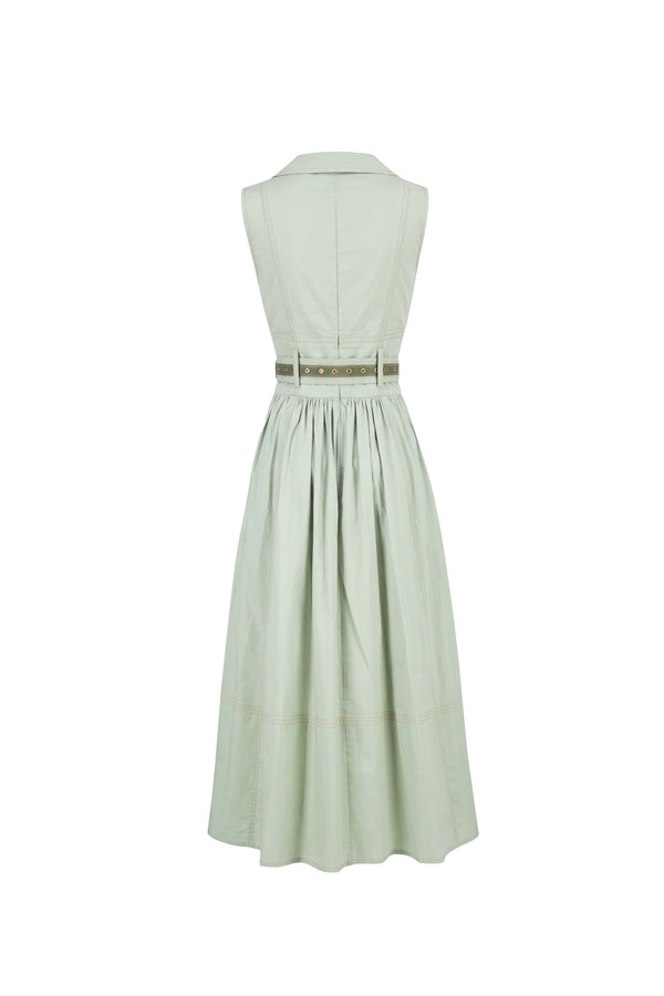 Claudia Belted Utility Sleeveless Midi Vestido 723145MUS - Reina Diaz