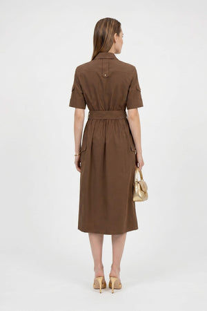 Dalia Moka Utility Midi Dress with Belt - Reina Diaz