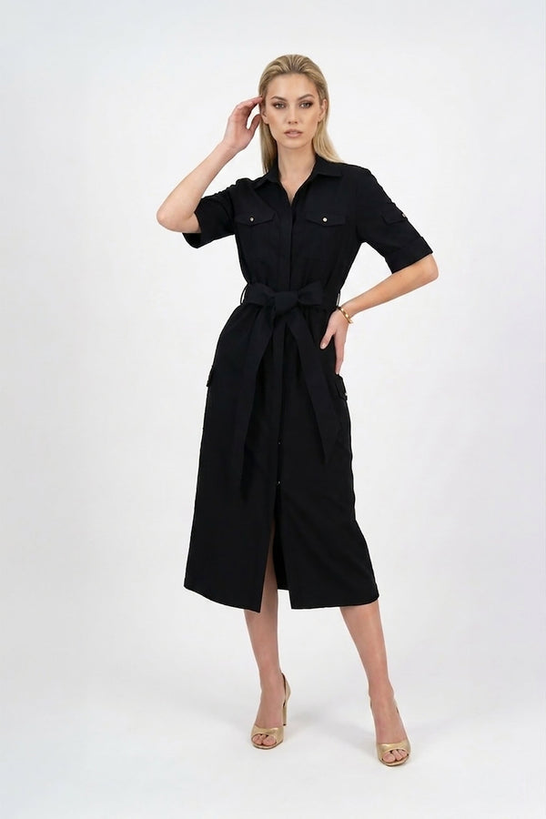 Dalia Moka Utility Midi Dress with Belt - Reina Diaz