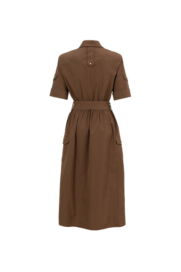 Dalia Moka Utility Midi Dress with Belt - Reina Diaz