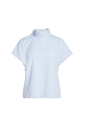 Elena Asymmetric High-Neck Short Sleeve Blusa 554331 AZU - Reina Diaz