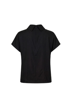 Elena Asymmetric High-Neck Short Sleeve Blusa 554331 NEG - Reina Diaz