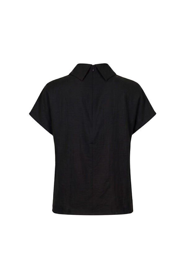 Elena Asymmetric High-Neck Short Sleeve Blusa 554331 NEG - Reina Diaz