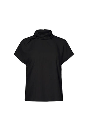 Elena Asymmetric High-Neck Short Sleeve Blusa 554331 NEG - Reina Diaz