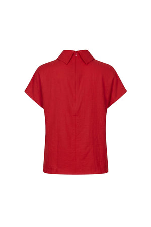 Elena Asymmetric High-Neck Short Sleeve Blusa 554331 ROJ - Reina Diaz