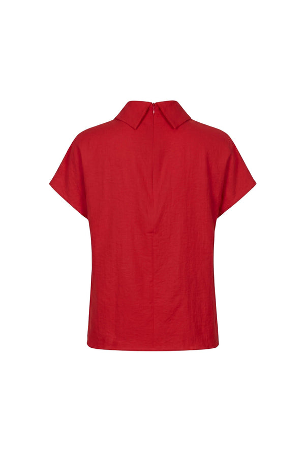 Elena Asymmetric High-Neck Short Sleeve Blusa 554331 ROJ - Reina Diaz