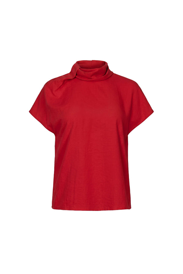 Elena Asymmetric High-Neck Short Sleeve Blusa 554331 ROJ - Reina Diaz