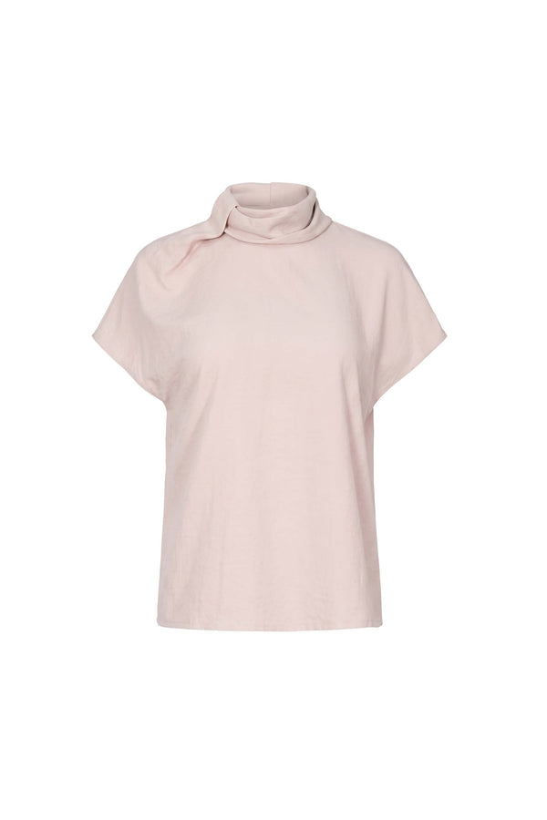 Elena Asymmetric High-Neck Short Sleeve Blusa 554331 ROS - Reina Diaz