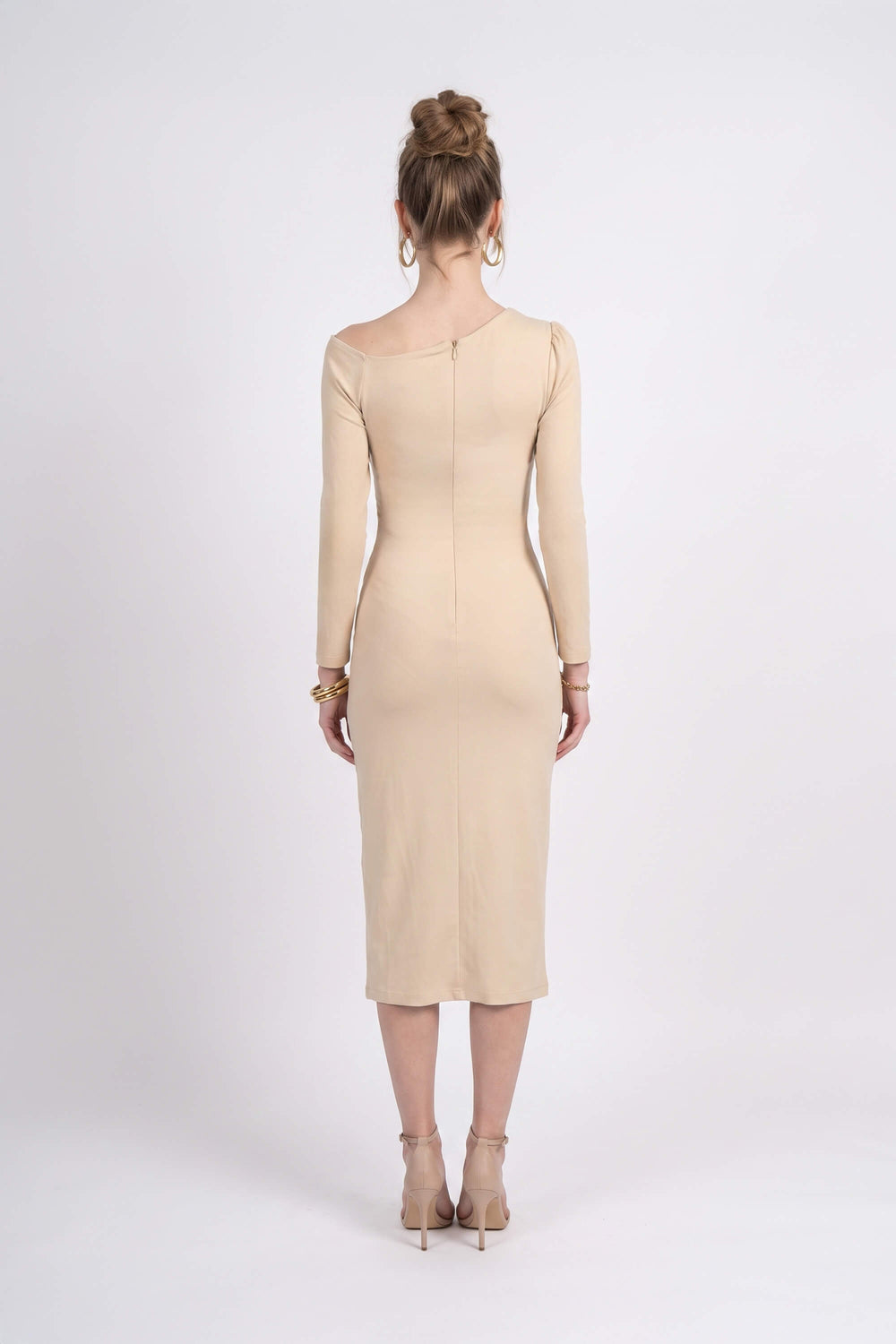Elena Asymmetric Ruched Midi Vestido 526255 ALM - Reina Diaz