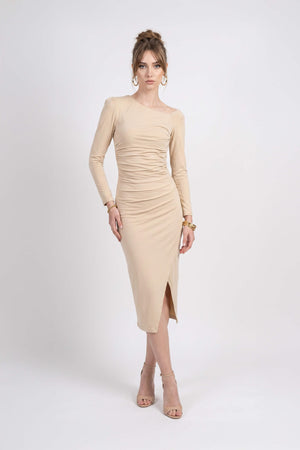 Elena Asymmetric Ruched Midi Vestido 526255 ALM - Reina Diaz
