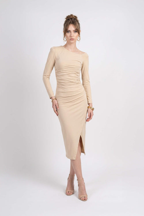 Elena Asymmetric Ruched Midi Vestido 526255 ALM - Reina Diaz