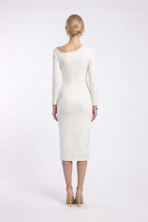 Elena Asymmetric Ruched Midi Vestido 526255 BCO - Reina Diaz