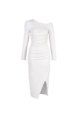 Elena Asymmetric Ruched Midi Vestido 526255 BCO - Reina Diaz