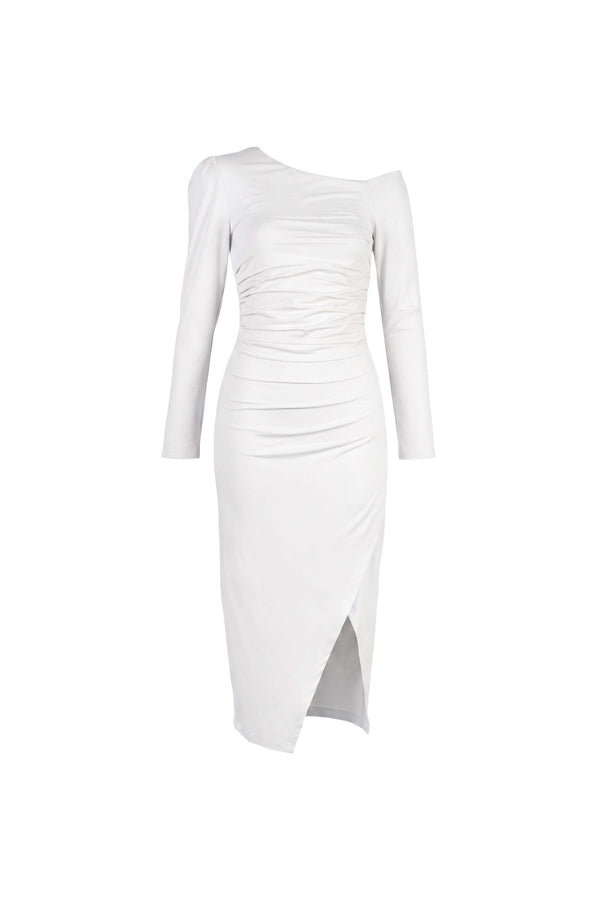 Elena Asymmetric Ruched Midi Vestido 526255 BCO - Reina Diaz