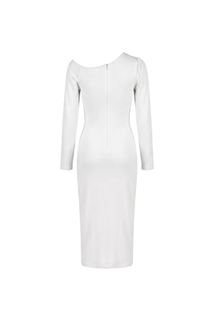 Elena Asymmetric Ruched Midi Vestido 526255 BCO - Reina Diaz