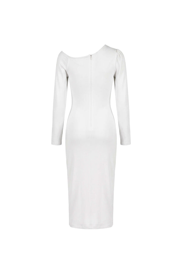 Elena Asymmetric Ruched Midi Vestido 526255 BCO - Reina Diaz