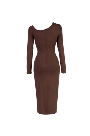Elena Asymmetric Ruched Midi Vestido 526255 CAF - Reina Diaz