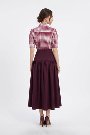 Elena Gingham Bow Puff Sleeve Blusa 753007 BUR - Reina Diaz