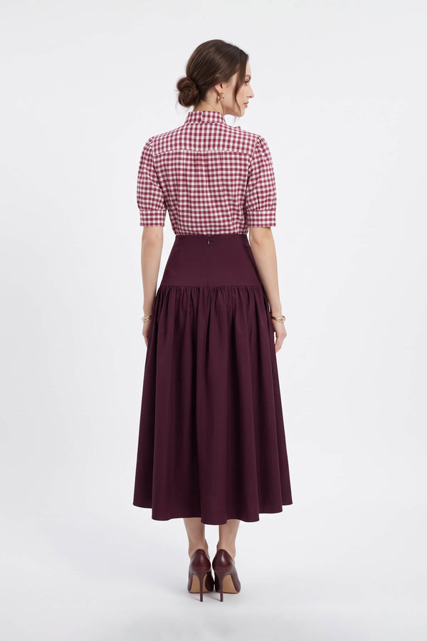 Elena Gingham Bow Puff Sleeve Blusa 753007 BUR - Reina Diaz