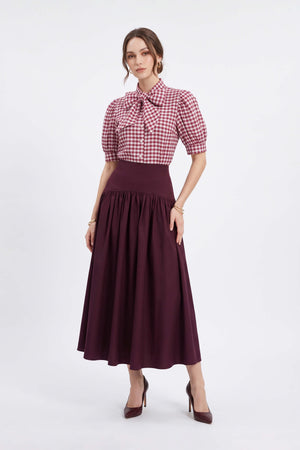 Elena Gingham Bow Puff Sleeve Blusa 753007 BUR - Reina Diaz