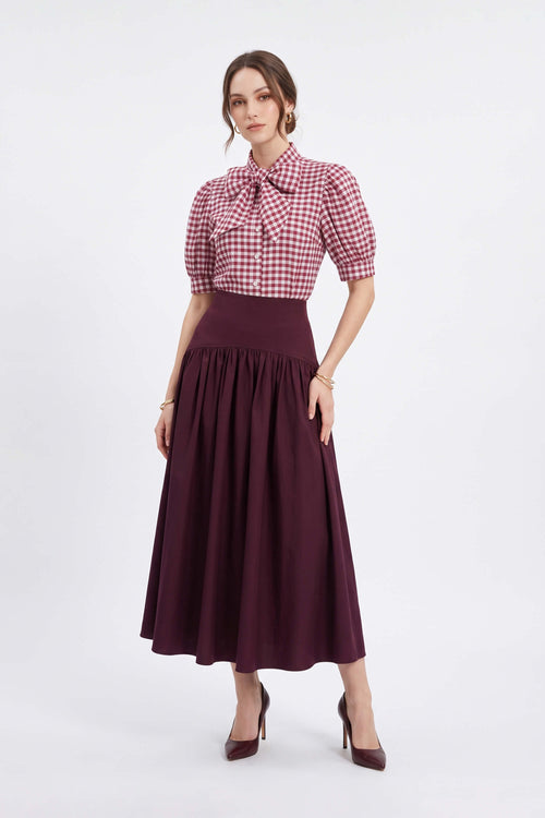 Elena Gingham Bow Puff Sleeve Blusa 753007 BUR - Reina Diaz