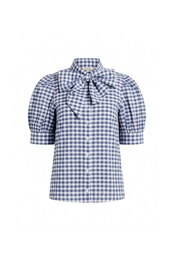 Elena Gingham Bow Puff Sleeve Blusa 753007 MAR - Reina Diaz