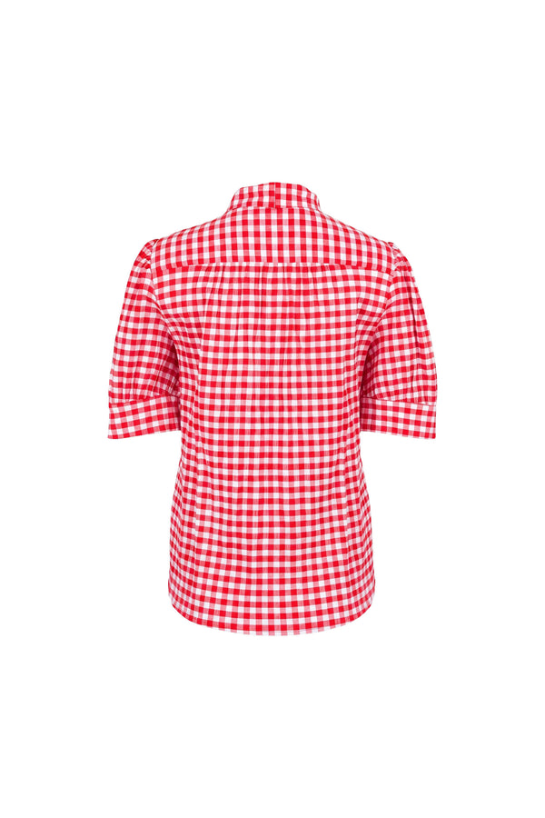 Elena Gingham Bow Puff Sleeve Blusa 753007 ROJ - Reina Diaz
