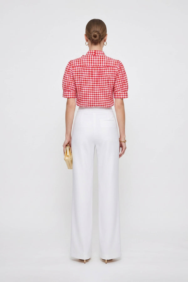 Elena Gingham Bow Puff Sleeve Blusa 753007 ROJ - Reina Diaz