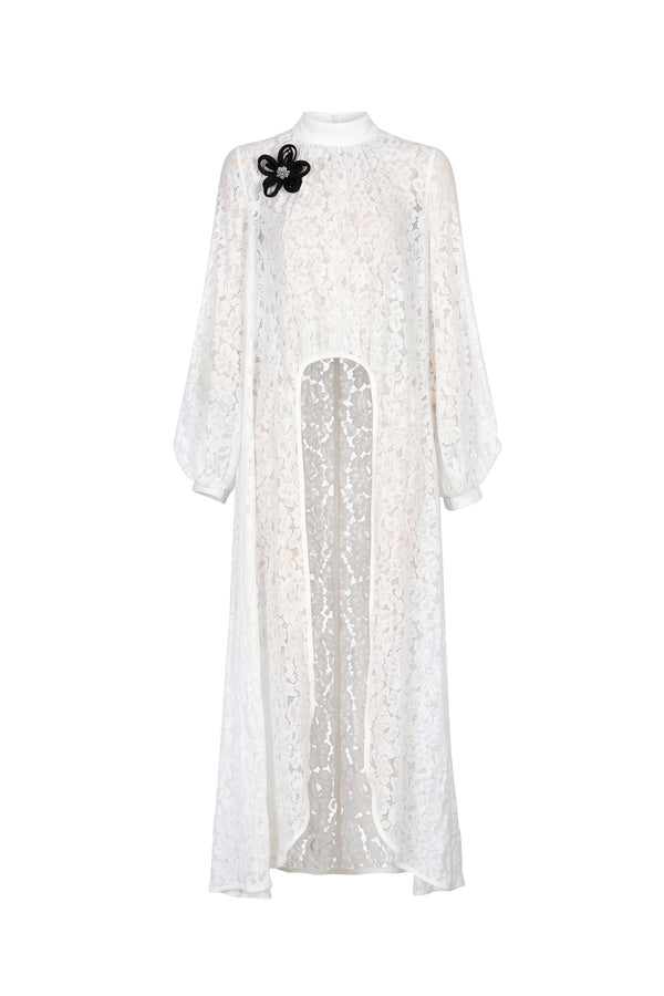 Elena High-Neck Floral Lace Maxi Vestido 554230 HUE - Reina Diaz