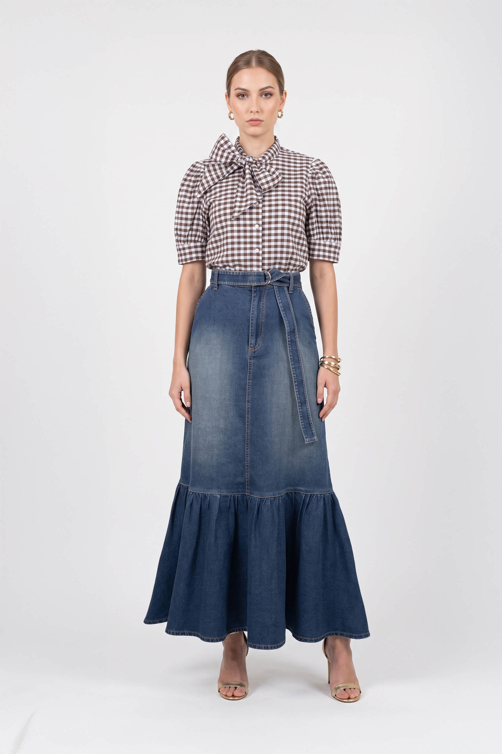 Elena High-Waist Ruffled Maxi Falda 740988 DEN - Reina Diaz