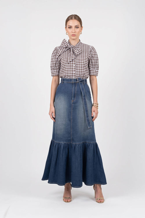 Elena High-Waist Ruffled Maxi Falda 740988 DEN - Reina Diaz
