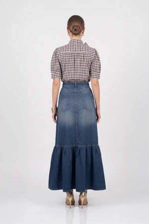Elena High-Waist Ruffled Maxi Falda 740988 DEN - Reina Diaz
