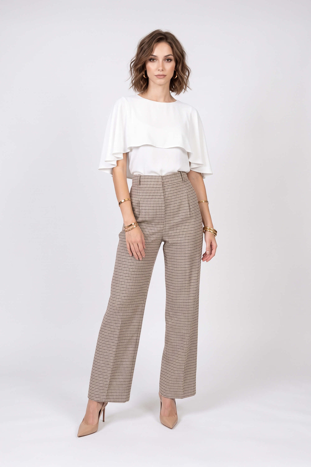 Elena Plaid High-Waist Straight-Leg Pantalón 731119 CUA - Reina Diaz