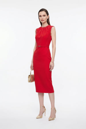 Elena Scalloped Trim Sheath Vestido 526270 ROJ - Reina Diaz