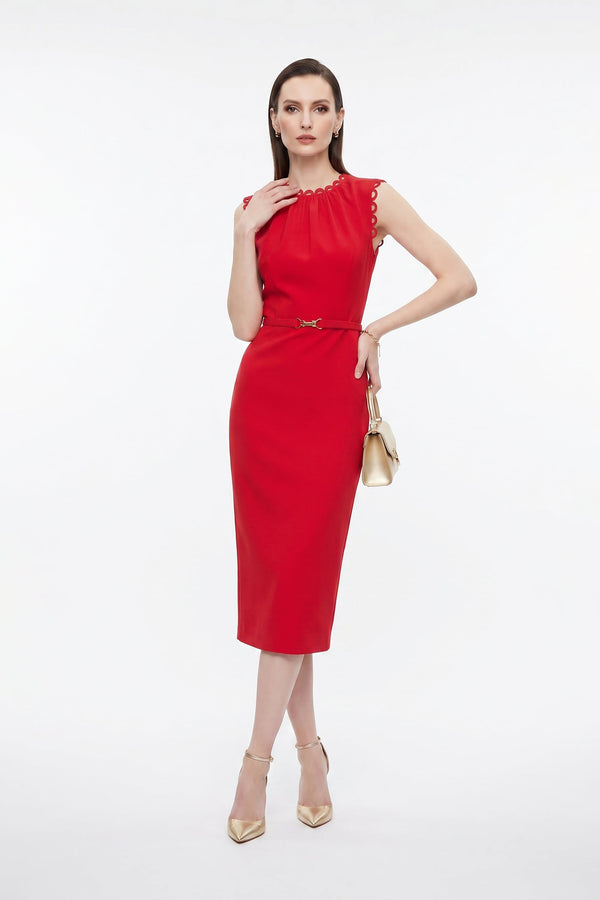 Elena Scalloped Trim Sheath Vestido 526270 ROJ - Reina Diaz