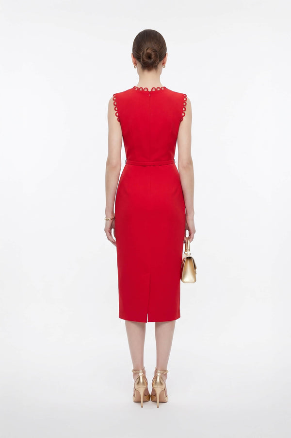 Elena Scalloped Trim Sheath Vestido 526270 ROJ - Reina Diaz