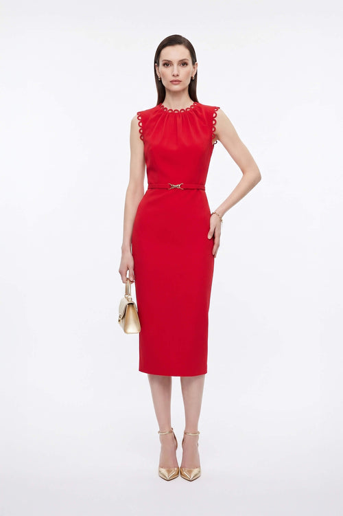 Elena Scalloped Trim Sheath Vestido 526270 ROJ - Reina Diaz