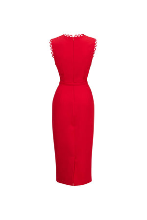 Elena Scalloped Trim Sheath Vestido 526270 ROJ - Reina Diaz
