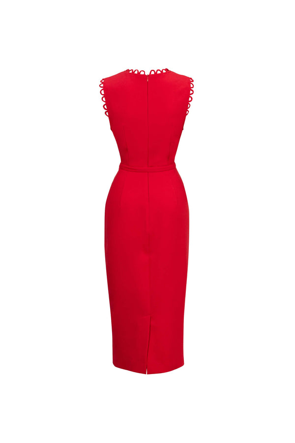 Elena Scalloped Trim Sheath Vestido 526270 ROJ - Reina Diaz