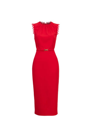 Elena Scalloped Trim Sheath Vestido 526270 ROJ - Reina Diaz