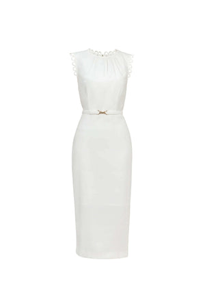 Elena Scalloped Trim Sheath Vestido - Reina Diaz