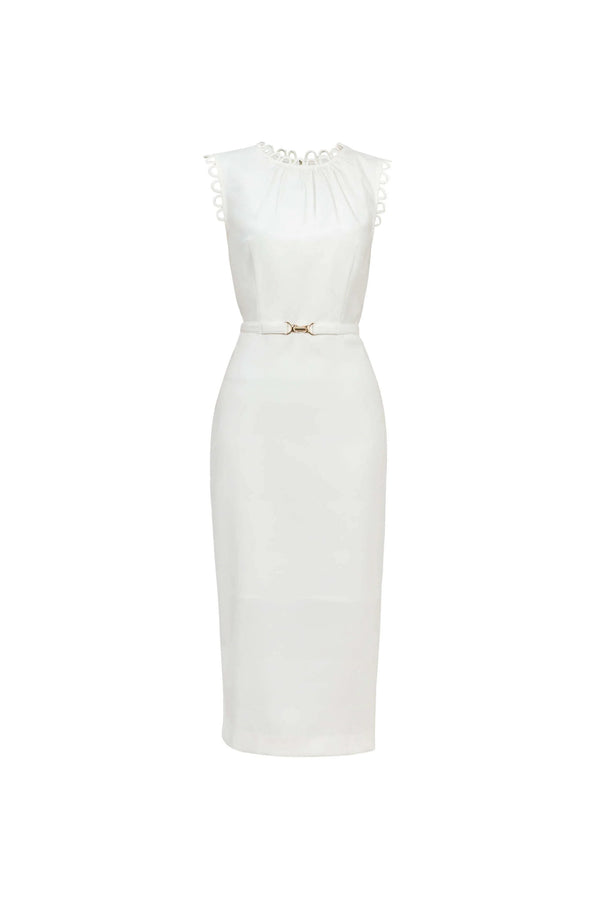 Elena Scalloped Trim Sheath Vestido - Reina Diaz