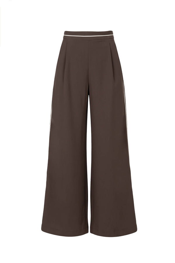 Elena Side-Piped High-Waist Wide-Leg Pantalón 532165 CAF - Reina Diaz