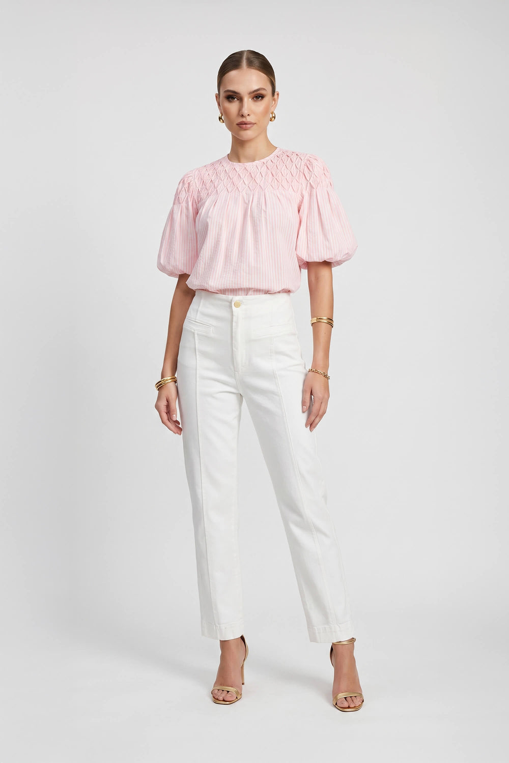 Elena Smocked Striped Puff Blusa 752965 ROS - Reina Diaz