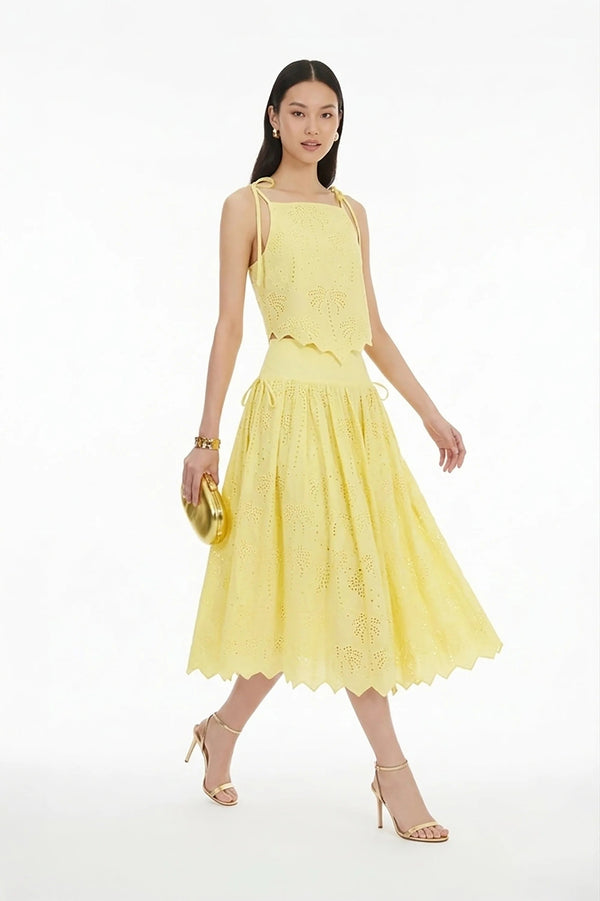 Ella Tropical Eyelet Midi Falda - Reina Diaz