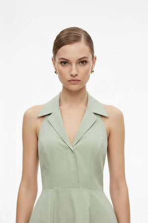Estefanía Halter Lapel Maxi Vestido - Reina Diaz
