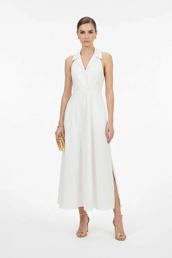 Estefanía Halter Lapel Maxi Vestido - Reina Diaz