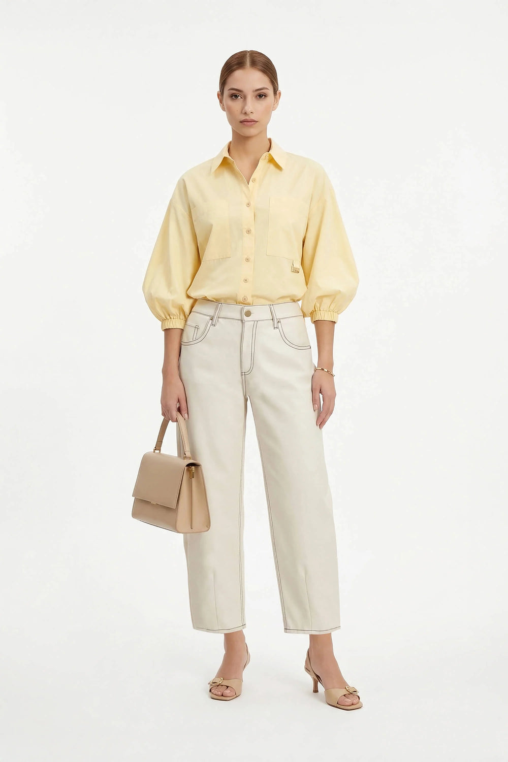 Flavia Puff Sleeve Button - Down Blusa - Reina Diaz